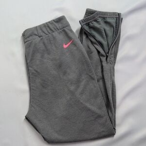 Nike Kids Gray Joggers with Pink Logo